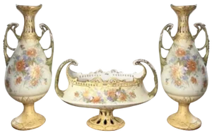Royal Vienna Centrepiece and Side Vases, 1850s, Set of 3
