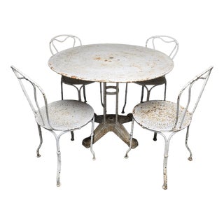 Wrought Iron Garden Table and Chairs, 1930s, Set of 5 For Sale
