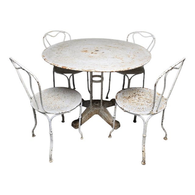 Wrought Iron Garden Table and Chairs, 1930s, Set of 5 For Sale