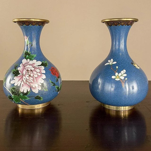 Early 20th Century Pair Antique Cloissone Vases For Sale - Image 5 of 13
