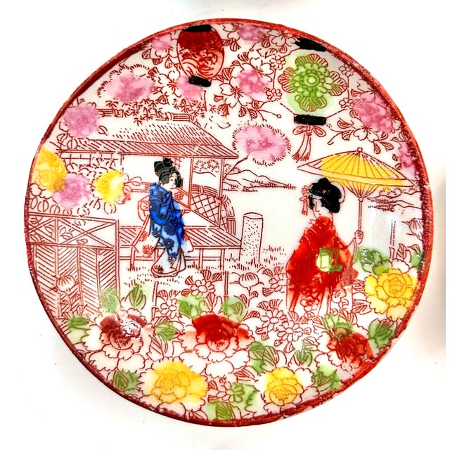 1920s Antique Japanese Kutani Chinoiserie Butter Pat Plates - Set of 6 For Sale - Image 5 of 5