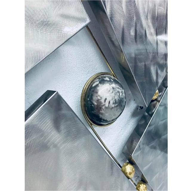 Silver 1990s Brutalist Steel and Brass Wall Sculpture Attributed to Curtis Jere For Sale - Image 8 of 10
