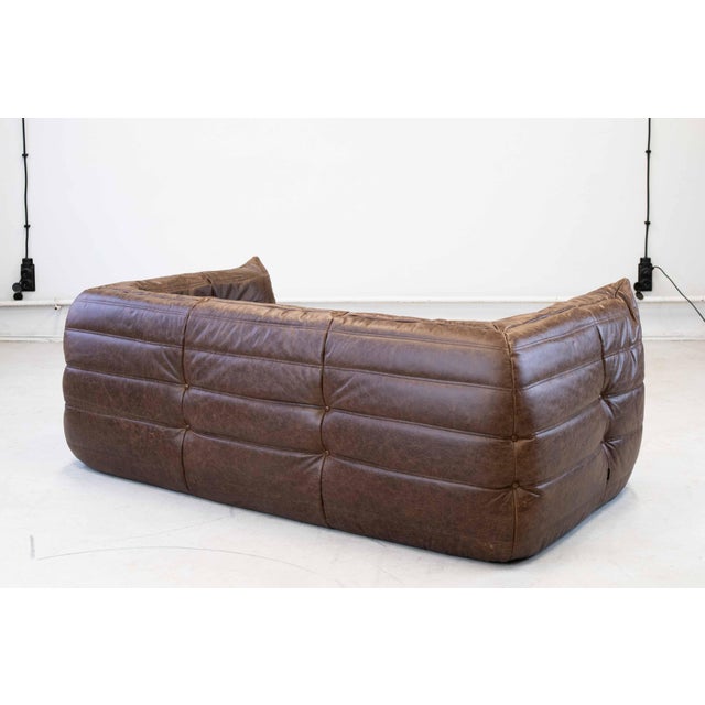 Vintage Two-Seater Togo Sofa with Arms in Brown Leather by Michel Ducaroy for Ligne Roset, 1970s For Sale - Image 11 of 18