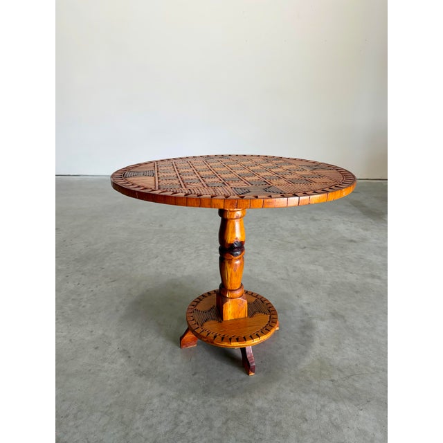 1930s 1930s Tramp Art Matchstick Folk Art Chess Side Table For Sale - Image 5 of 12