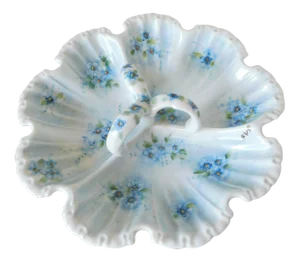 Vintage Forget-Me-Not Hand-Painted Porcelain Condiment Dish, Signed