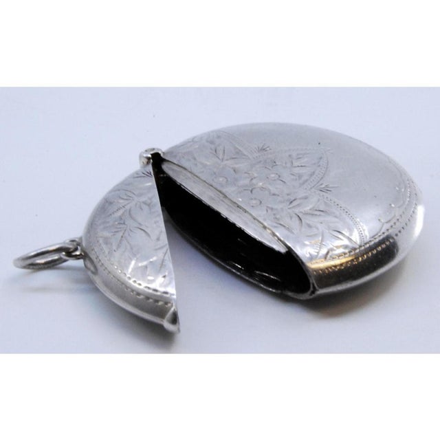 Circular Silver Matchbox with Engraved Plant Motifs and Monogram Card For Sale - Image 4 of 9