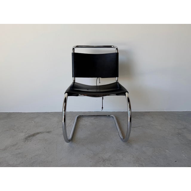 Mid-Century Modern 1960s Mies Van Der Rohe Style Chrome & Black Leather Cantilever Accent Desk Chair For Sale - Image 3 of 12