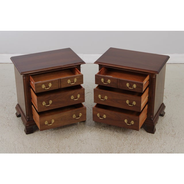 1990s Pair of Stickley Cherry 3 Drawer Nightstands For Sale - Image 5 of 14