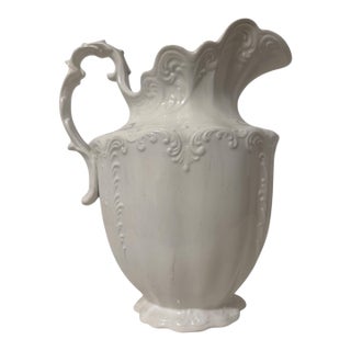 Antique White Ironstone Rococo Ewer, c.p. Marquette Co., Circa 1880-1910 For Sale
