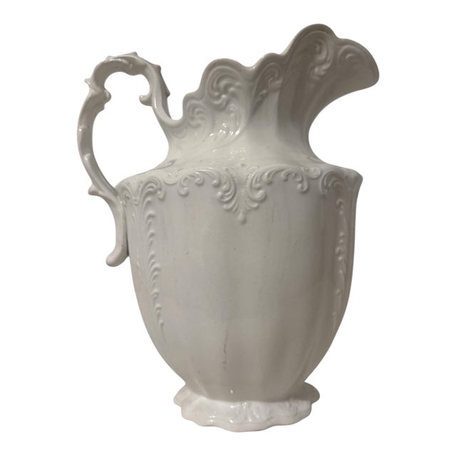 Antique White Ironstone Rococo Ewer, c.p. Marquette Co., Circa 1880-1910 For Sale