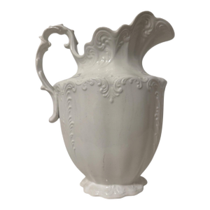 Antique White Ironstone Rococo Ewer, c.p. Marquette Co., Circa 1880-1910