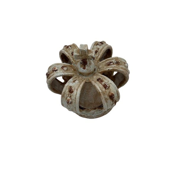 Early 21st Century Pair of Cracked Glaze Crown Sculptures/Candle Holders For Sale - Image 5 of 7