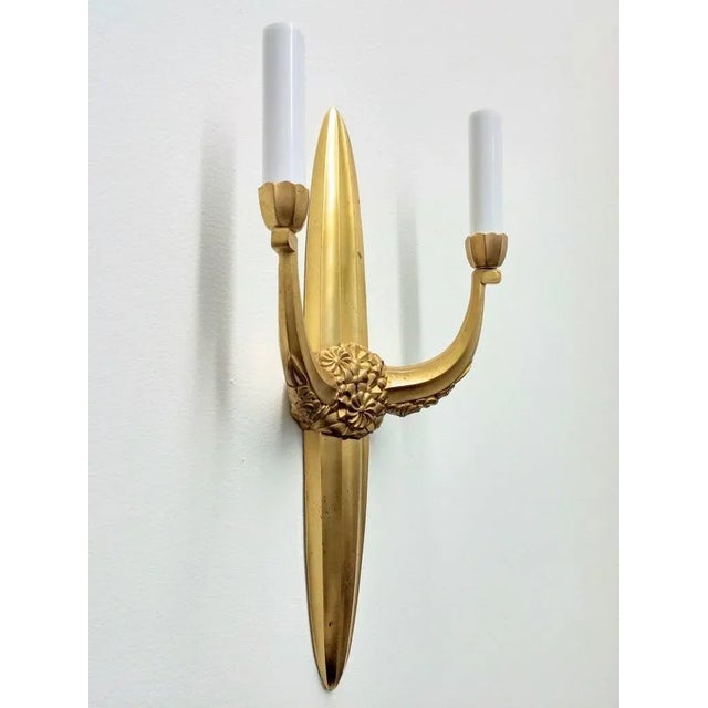 Art Deco French Art Deco Bronze Doré Wall Sconces Attributed to “Sue et Mare” For Sale - Image 3 of 5