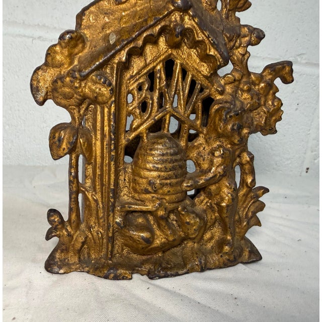 Antique 19th Century Victorian Cast Iron Bear & Beehive Original Still Coin Bank For Sale - Image 12 of 13