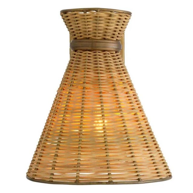 Natural Rattan and Vintage Brass Wall Lamps, Set of 2 For Sale - Image 6 of 9