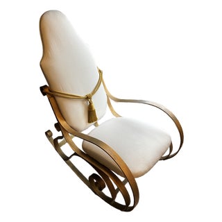 Vintage Hollywood Regency Gilt Metal Ribbon Rocking Chair For Sale