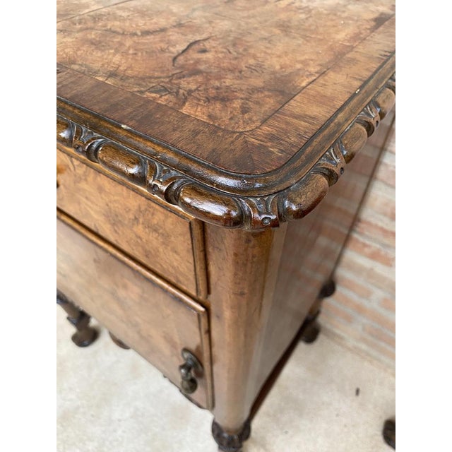Brown French Walnut and Burl Nightstands with Drawer, 1940, Set of 2 For Sale - Image 8 of 18