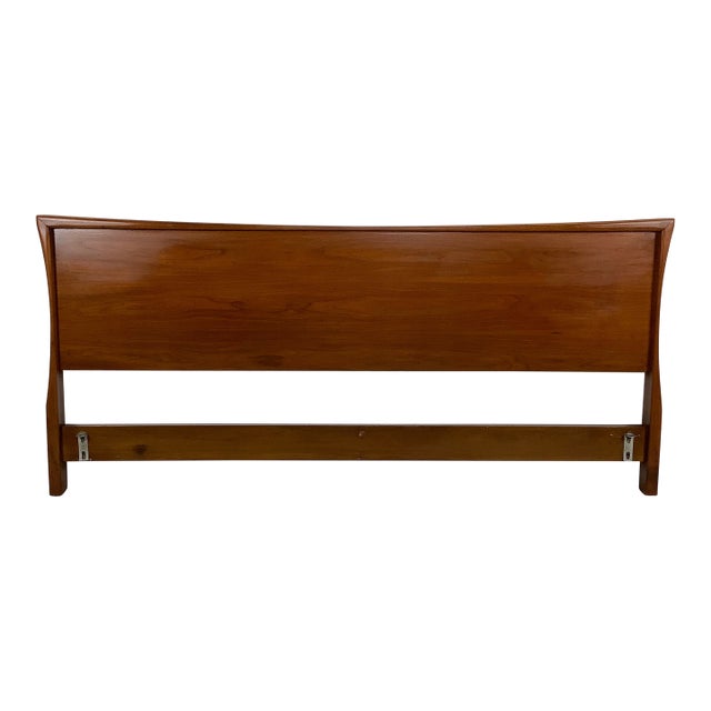 Mid-Century Walnut King Headboard With Sculptural Curved Silhouette For Sale
