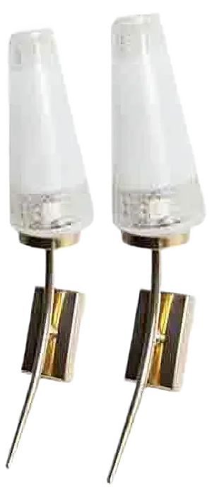 Brass and White Transparent Glass Sconces, 1960s, Set of 2
