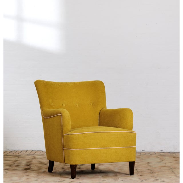 Armchair Redressed in a Cotton Linen Blend, 1940s For Sale - Image 4 of 4