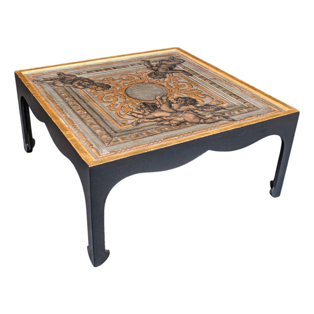 Vintage Chinoiserie Coffee Table, Italian, Ebonised, Gilt, Neoclassical, Accent For Sale