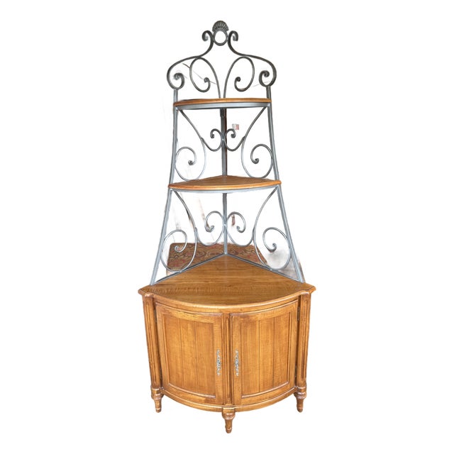 Ethan Allen Legacy Collection Corner Baker's Rack — Rare Corner Configuration, Wrought Iron & Maple For Sale