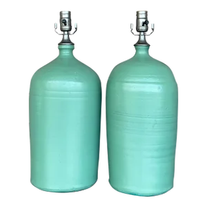 Vintage Boho Matte Glazed Ceramic Lamps - a Pair