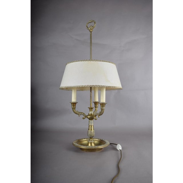 Metal Antique Brass Bouillotte Lamp, Three-Arm Candelabra Form — French, 19th Century For Sale - Image 7 of 13