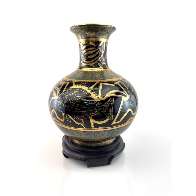 Vintage Black & Gold Greek Revival Style Vase With Figural Motif on Stand For Sale - Image 9 of 13