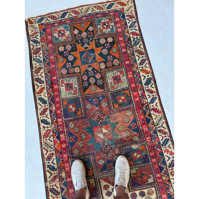 Name: HAPPY & COLORFUL Star Kazak Antique Runner | Every Color with Perfect Patina Size: 3.6 x 10.10 Age: Antique, C....