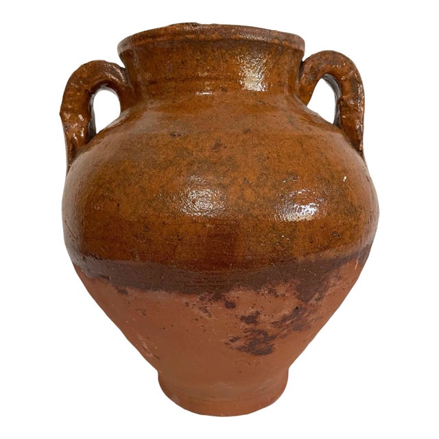 Late 1800s Antique French Glazed Terracotta Olive Jar For Sale