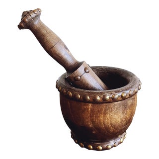 Vintage Spanish Wooden Spice Grinder Mortar and Pestel For Sale