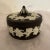 Beautiful black and white jasperware. The circular body is known as the "Large Carousel" shape as the knob on the lid...