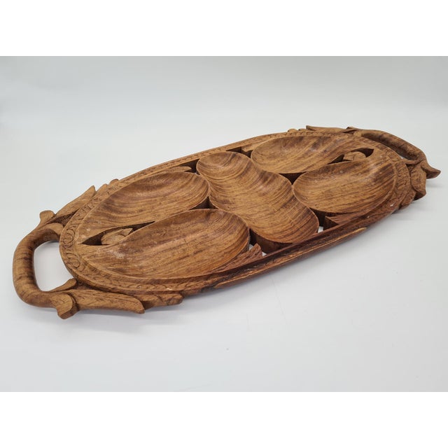Hand-Carved Teak Tray, India, 1960s For Sale - Image 6 of 10