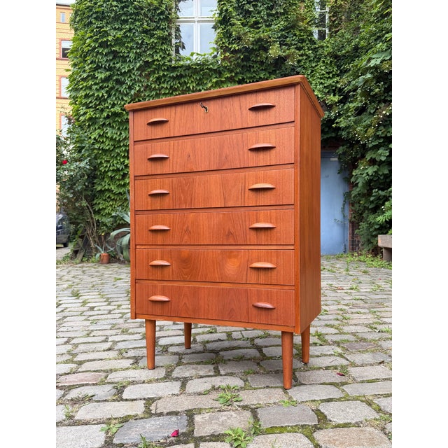 Danish Teak Chest of Drawers with Shell Handles and Lock For Sale - Image 11 of 11