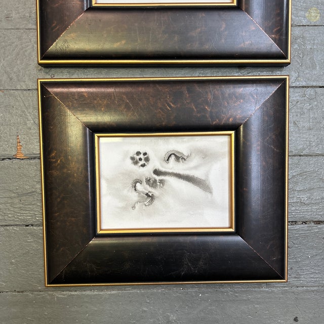 Set of two contemporary original abstract dancing figures black ink watercolor paintings. Each measure 7x5 or 12x10...