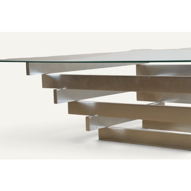Sculptural Coffee Table in Brushed Aluminum and Glass, 1970s For Sale - Image 16 of 18