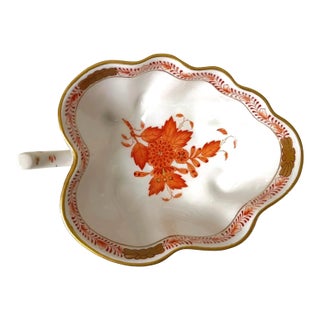 1970s Herend Hungary Chinese Bouquet Rust Handled Leaf Dish Apponyi Rust/ Orange 680 For Sale