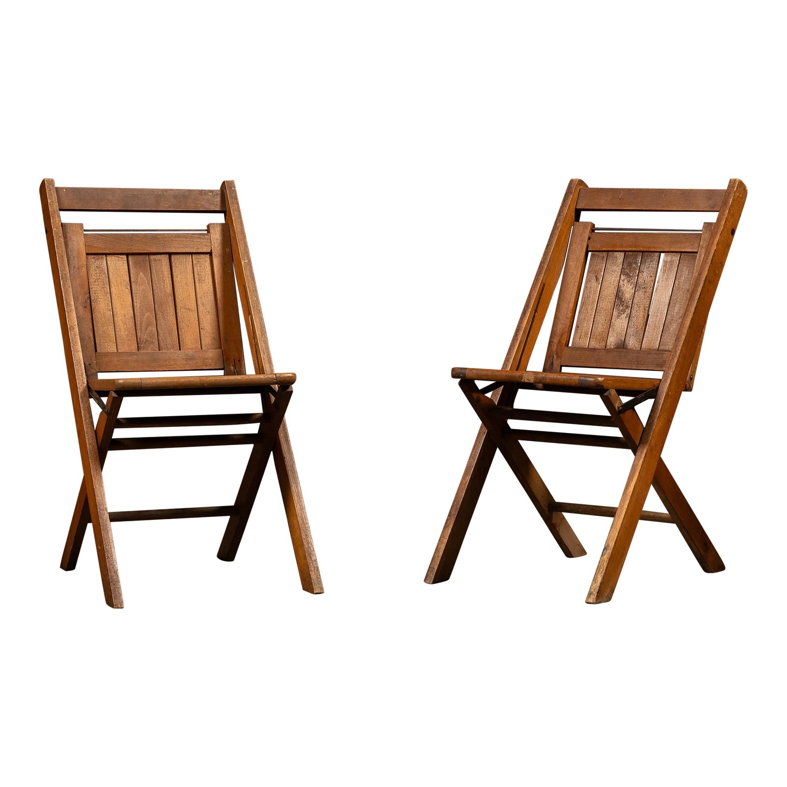 1920s Antique Wooden Slat Back Folding Chairs- Set of 2 | Chairish