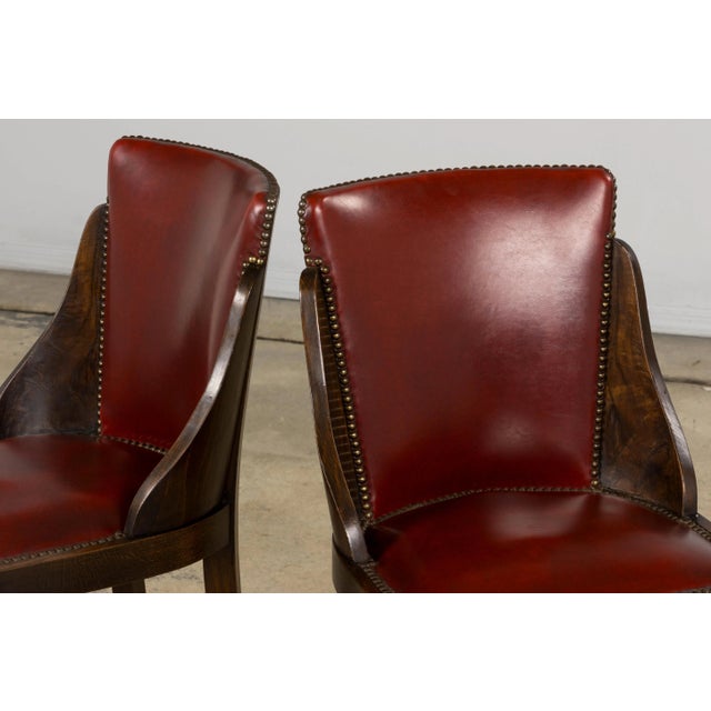 1930s French Art Deco Maple Gondola Dining Chairs W/ Red Faux Leather - Set of 6 For Sale - Image 14 of 18