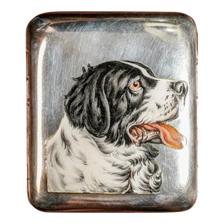 Fantastic Hand Painted Enamel Springer Spaniel Dog 800 Silver Antique Cigarette Case Holder Tobacciana For Sale