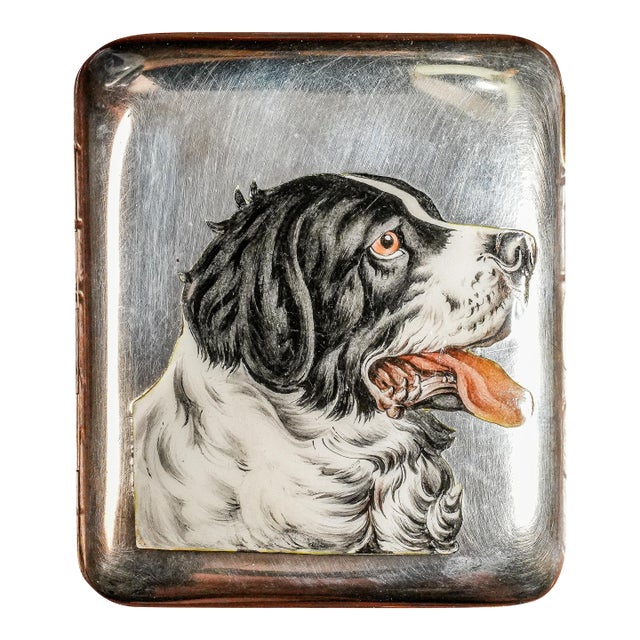 Fantastic Hand Painted Enamel Springer Spaniel Dog 800 Silver Antique Cigarette Case Holder Tobacciana For Sale