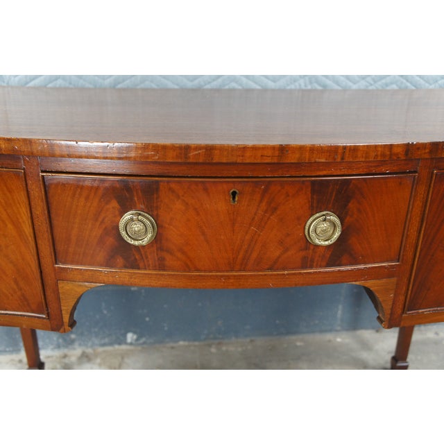 Late 19th Century Antique George III Flame Mahogany Serpentine Buffet Sideboard Chest Writing Desk For Sale - Image 6 of 12