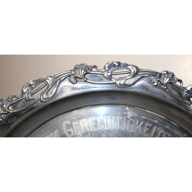 Art Nouveau Share Big Antique 1881 Ornate Art Nouveau Masonic Silver-Plate Lodge Award Trophy Dish For Sale - Image 3 of 12