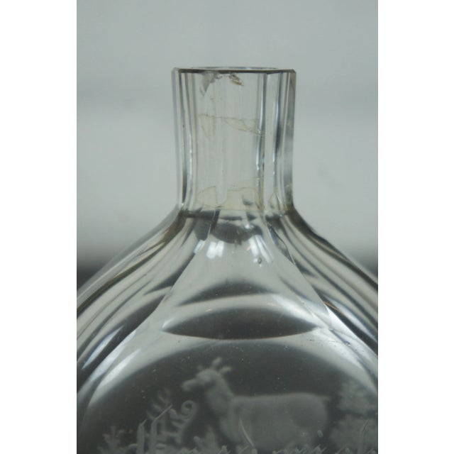 1872 Antique German Etched Glass Stag Deer Perfume Bottle Bud Vase For Sale - Image 4 of 11