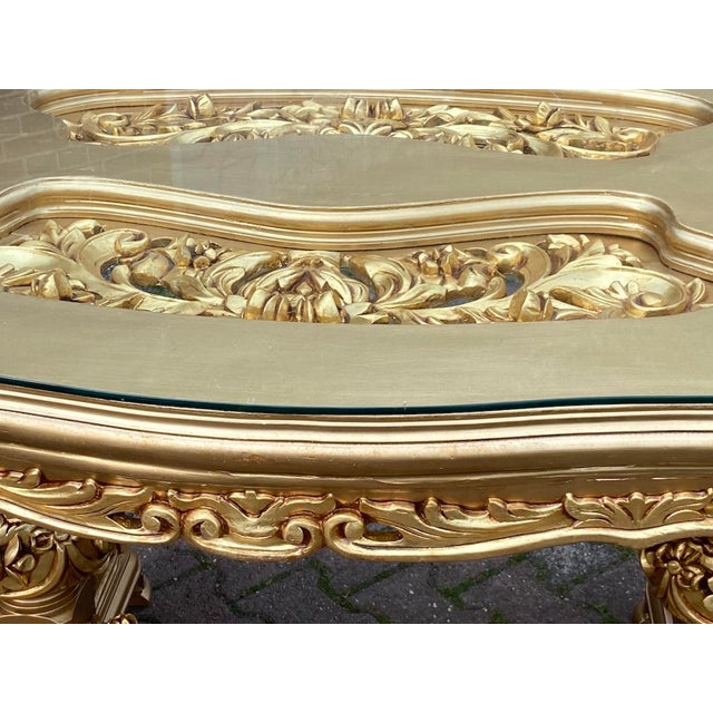 1970 Italian Artisan Baroque Gold Beech Dining Table For Sale - Image 4 of 10