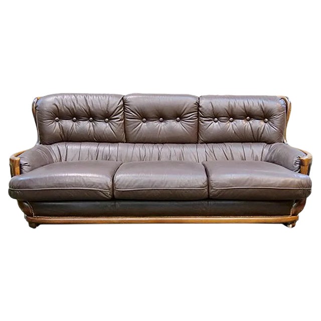 Arts & Crafts Style Leather Sofa, 1950s For Sale