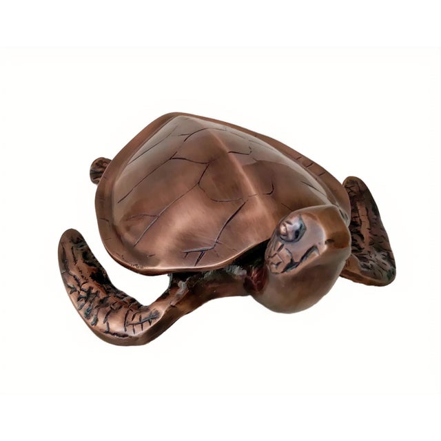 Antique Copper Finished Metal Sea Turtle Sculpture For Sale - Image 6 of 7