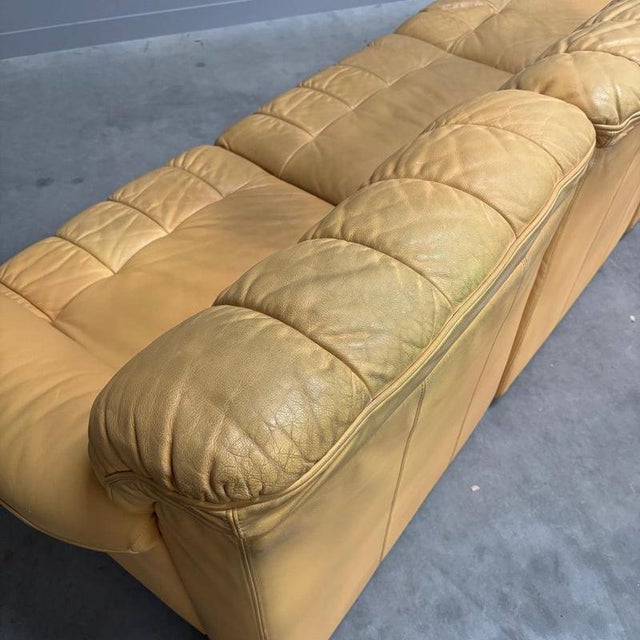 Yellow Leather Lounge Sofa from Laauser, 1970s For Sale - Image 15 of 16