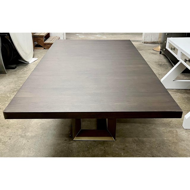 Baker Kara Mann Milling Road Gray Walnut N Brass Liquid Pedestal Dining